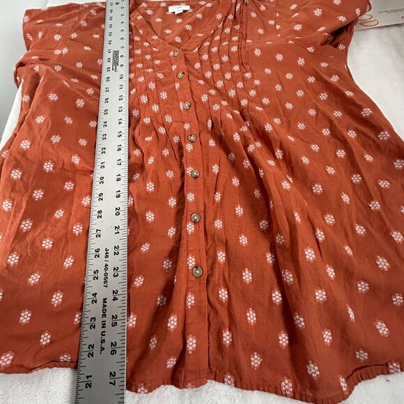 J. Jill Womens Rust Orange Floral 3/4 Sleeve Button-Front Peasant Top Blouse XL - Picture 8 of 9